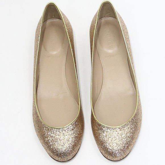 J Crew Janey Glitter Ballet Flats sz 9 NEW Gold - Picture 3 of 8